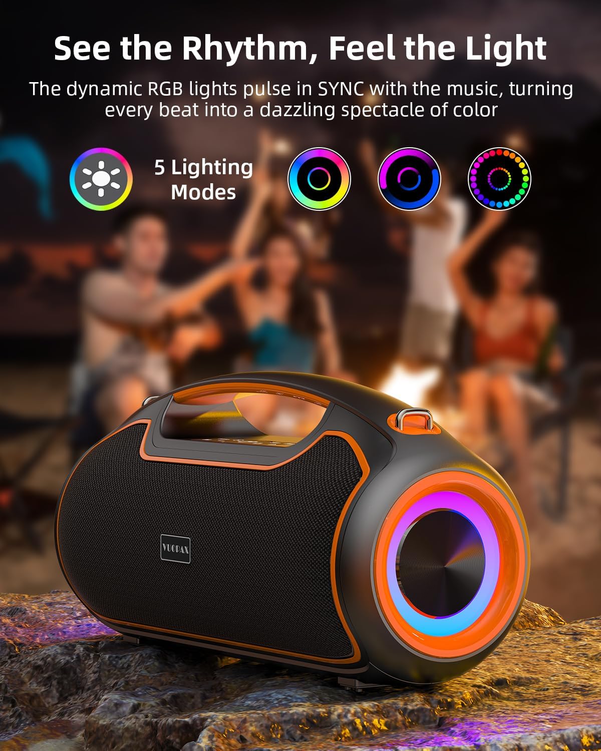Portable Bluetooth Speaker (BT5.4 Compatible) - 200W Peak Sound, Deep Bass Boosted, 2 Subwoofers & Tweeter, DSP, IP65 Rated Waterproof, Wireless Pairing, Fast Charging, TWS, TF/USB/AUX, 24H Playtime, RGB Lights Outdoor Party Speaker, Handle, Dustproof