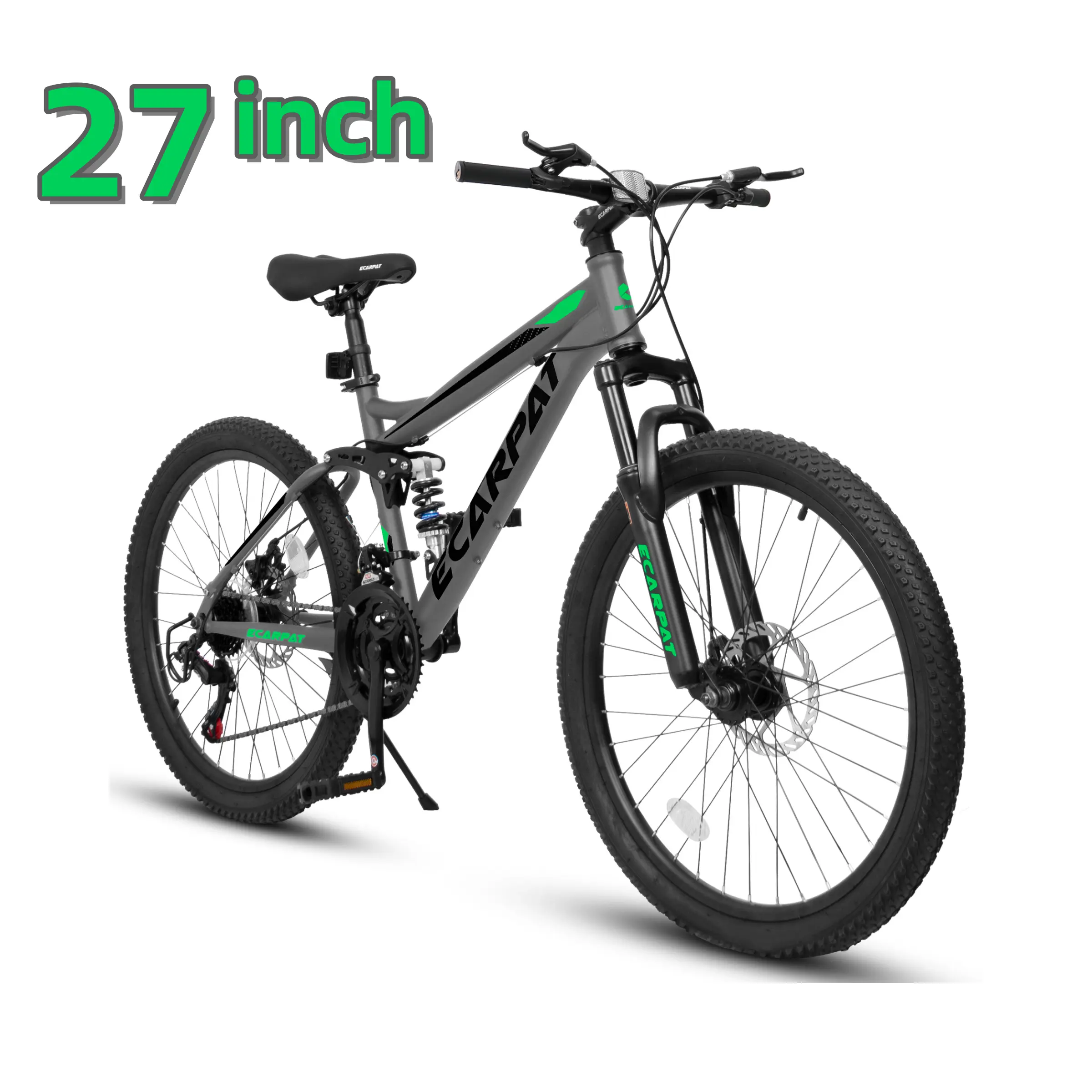 A2460 Full Suspension Mountain Bike 24 to 27 Inches with 21 Speed Gear Shifter High Carbon Steel Frame Mechanical Disc Brakes Unisex Adult Perfect for Off Road Riding