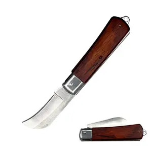 damascus Folding electrician's with a premium wooden handle | Curved eagle-beak blade for wire stripping, cable stripping, and leather processing | High-strength carbon steel blade with a back-lock safety device | 7.6-inch unfolded length for easy carryin