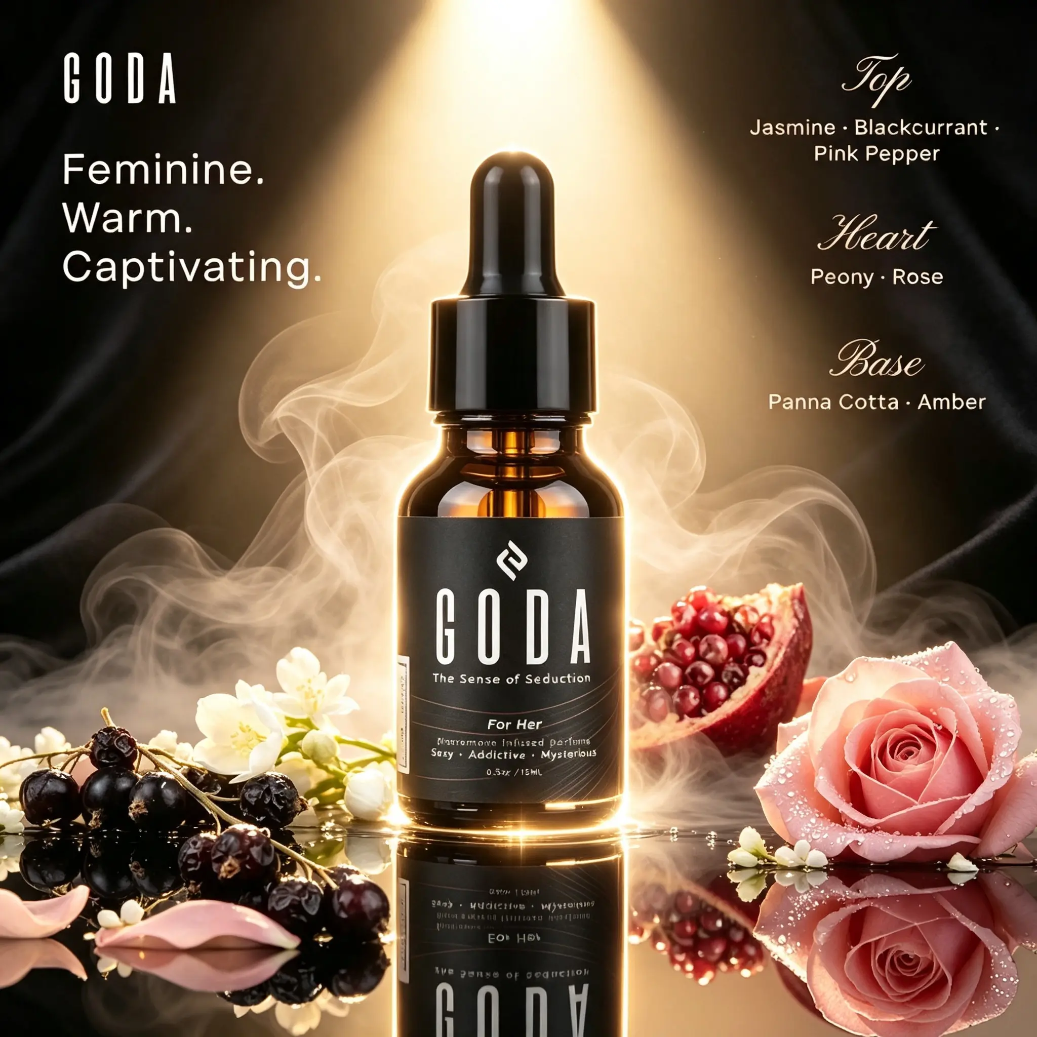 Goda For Her | 15ml Eau De Parfum | Jasmine Blackcurrant | Bud Panna Cotta | Peony Rose Pink Pepper