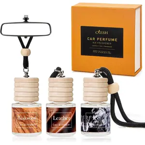 Hanging Car Air Freshener, Leather, Teakwood, Ice, Essential Oil Car Diffuser, Long Lasting Air Fresheners for Men, 3 Pack