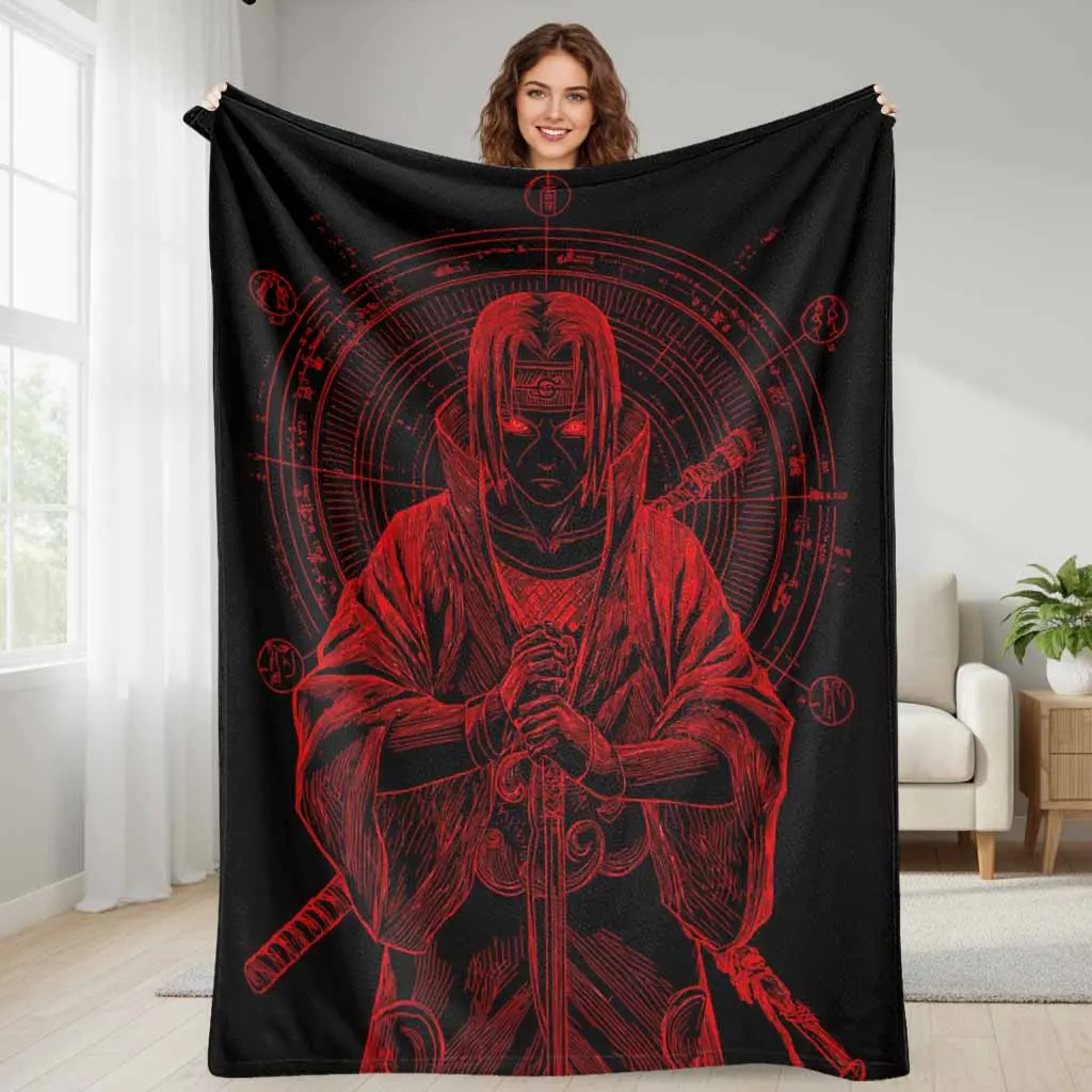 Anime Warrior Flannel Blanket Red Abstract Graphic Print Super Soft Warm Lightweight Cozy Plush Throw for Bed Sofa Living Room Bedroom Dormitory Aesthetic Home Decor Holiday Birthday Gift