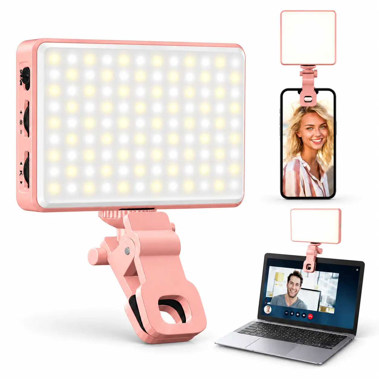 Clamp-on Video Light with 120 LED Beads, Portable Clip Selfie Light, Adjustable Brightness & Color Temperature, Rechargeable Fill Light for Phone, Laptop, Tablet & Camera, Live Streaming, Makeup, Video Conference