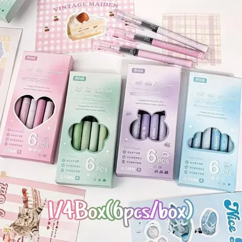 Dopamine Gradient 6-Pack Rollerball Pens, Cute Pens, Smooth Writing 0.5mm Tip, Essential Student Exam Supplies, High-Quality Stationery Set