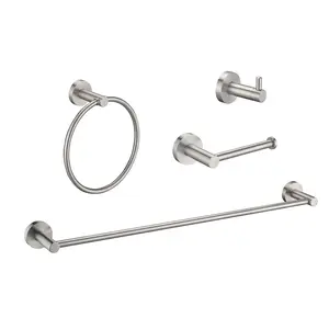 (4-Pack) Bathroom Set  Brushed Nickel 22.7 Towel Bar Racks, Toilet Paper Holder, Ring, Hook, Accessories , Hardware,Fixtures On-Site   RR