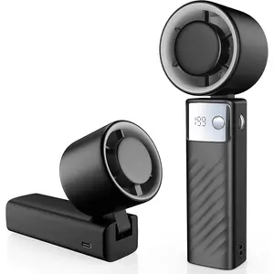 Portable Handheld Turbo Fan - Foldable Mini Fan with Air Turbo Tech, 1-199 Speed Adjustment, 20H Runtime, LED Display, - for Indoor/Outdoor Use, Dark Black