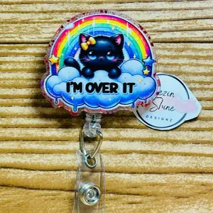I’m Over It Black Cat Badge Reel