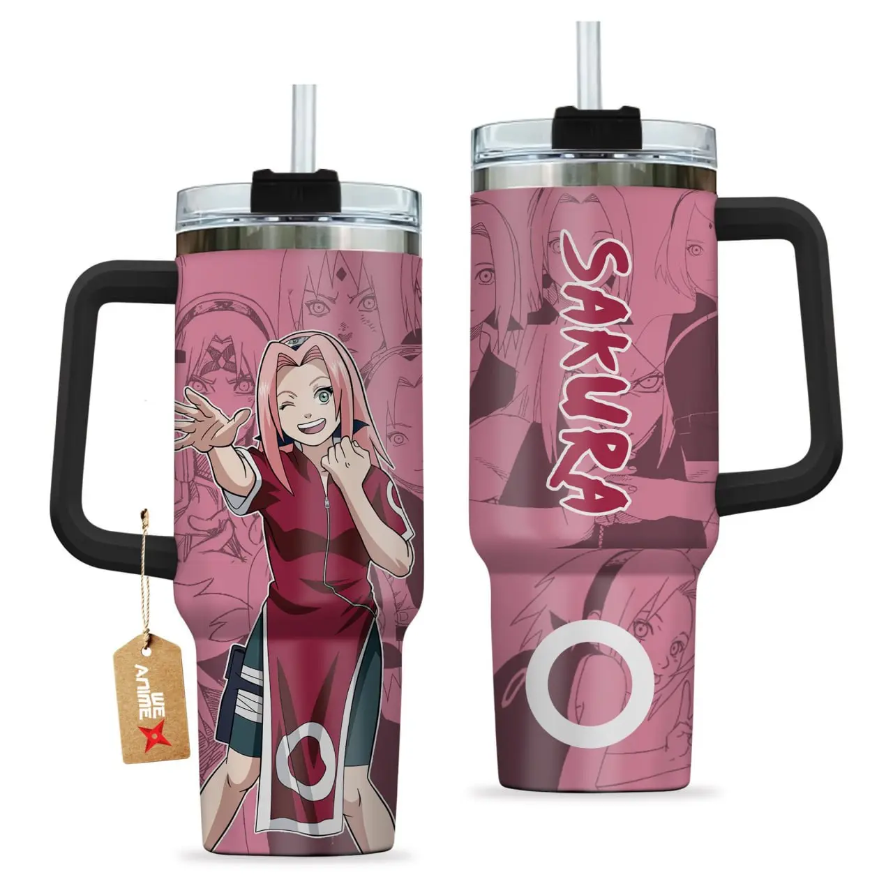 [Otaku Mug]Sakura Haruno Anime Tumbler 20oz/40oz – Naruto Shippuden Stainless Steel Travel Mug, Medical Ninja Insulated Coffee Cup, Konoha Shinobi Drinkware, Otaku Gift for Anime & Gamer Fans