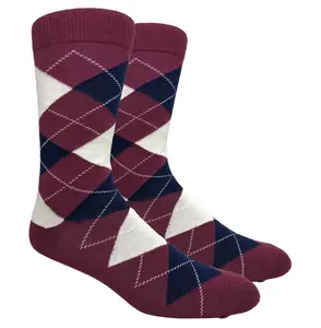 Burgundy Argyle Dress Socks with Navy and Cream Pattern