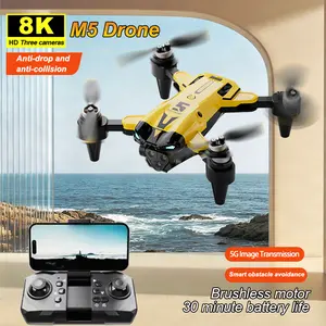 M5 Drone with 8K Three-Camera System, Brushless Motor RC Quadcopter with 4-Way Obstacle Avoidance & GPS, Professional Aerial Photography Drone for Beginners