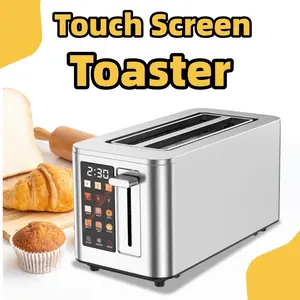 2/4 Slice Touch Screen Toaster,Stainless Steel Digital Timer Toasters with Sound Function,6 Bread Types & 6 Shade Settings,Smart Extra Wide Slots Toaster with Bagel,Defrost Functions,Silver Touchscreen