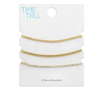 Time And Tru Gold Tone And Cubic Zirconia Link And Tennis Bracelet Set, Gold 7.5