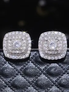 Fashion Hip Hop Earrings Synthetic Zirconis Geometric Square Stud Earrings for Women and Men Unisex Jewelry, High Quality Earrings, Sparkling Accents Daily Wear Accessories