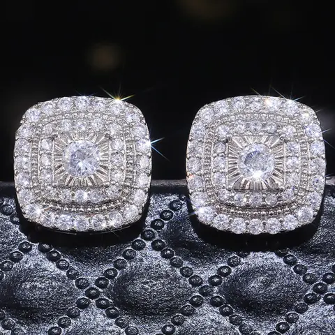 【Black Friday】Fashion Hip-Hop Synthetic Zirconia Geometric Square Stud Earrings, Unisex Trendy Jewelry for Women & Men, High-Quality Sparkling Accessories for Daily Wear