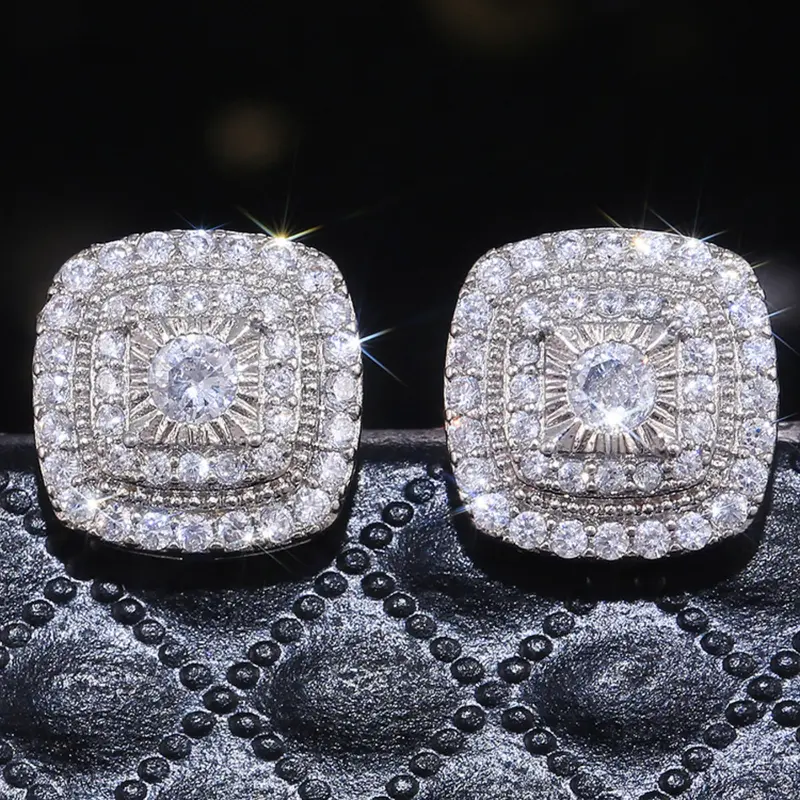 【Black Friday】Fashion Hip-Hop Synthetic Zirconia Geometric Square Stud Earrings, Unisex Trendy Jewelry for Women & Men, High-Quality Sparkling Accessories for Daily Wear