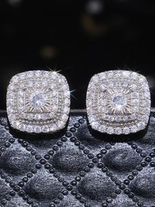 Fashion Hip Hop Earrings Synthetic Zirconis Geometric Square Stud Earrings for Women and Men Unisex Jewelry, Sparkling Accents Daily Wear Accessories