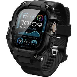 SUNDAY MIRTH Bands Case Compatible with  Watch Ultra 2/1 49mm for Men, Rugged  Band with Tough Shockproof Bumper Case, Heavy Duty Replacement Band(Black/Black)