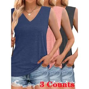 Women's Solid Color V Neck Tank Top, Casual Sleeveless Top for Summer, Ladies Clothes for Daily Wear