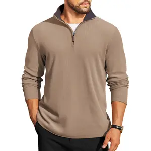 COOFANDY Mens Quarter Zip Pullover Lightweight Sweater Casual Long Sleeve Corduroy Half Zip Sweatshirt