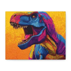 Vibrant Dinosaur Canvas Art, Colorful Wall Decor, T-Rex Artwork, Unique Gift for Kids and Dinosaurs Lovers, Fun Home Decor