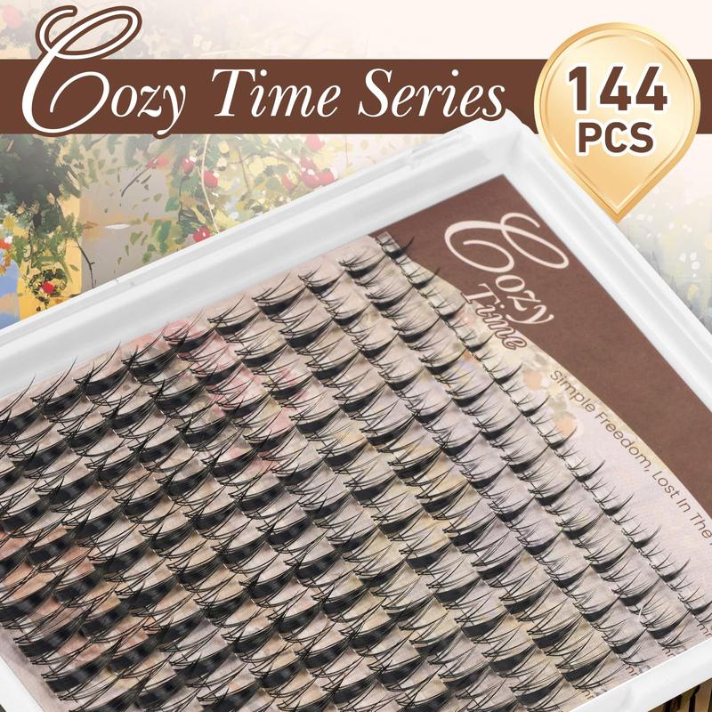 Lash Clusters 144 Pcs Natural Cluster Lashes Invisible Band Manga Lashes Super Thin Band Reusable Soft & Comfortable