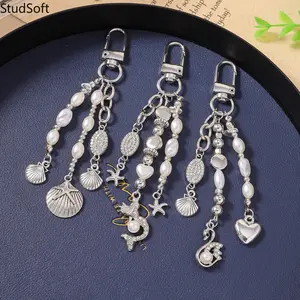 New Swan & Mermaid Keychain — Heart, Starfish, and Seashell Key Fob / Bag Charm