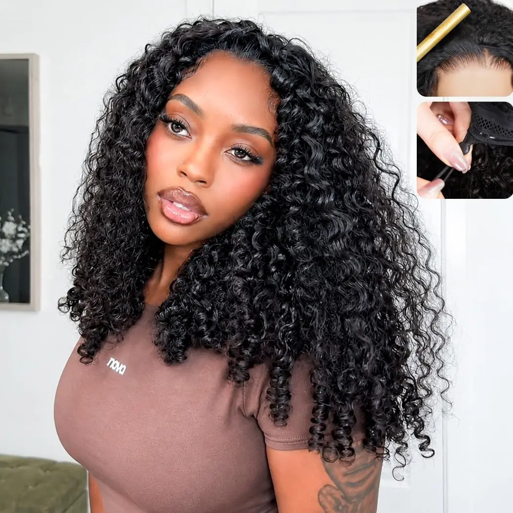 [Half Wig}Bling Hair Burmese Curly Half Wig Human Hair Easy To Wear Glueless Curly Half Wig for Women 3 In 1 Seamless Flip Over Glueless Wigs Human Hair with Drawstring 180 Density Headband Wig Beginner Friendly