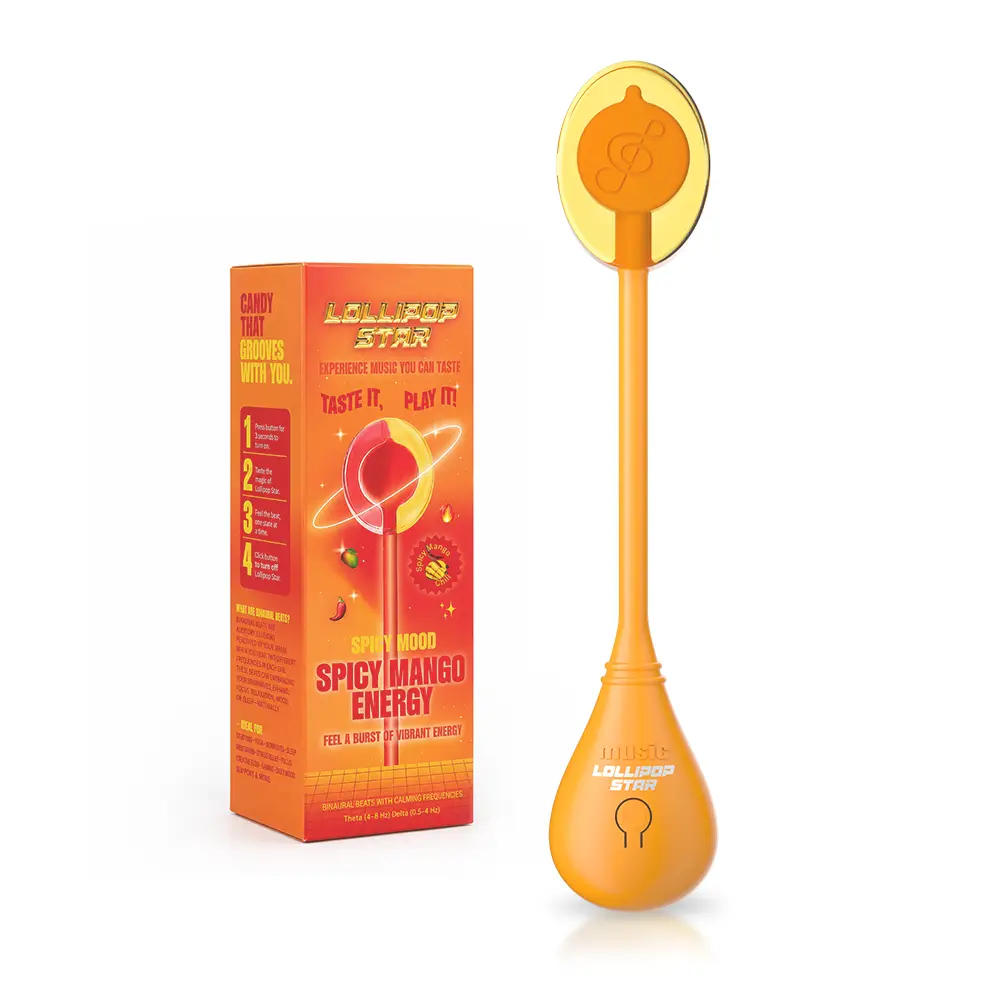 Lollipop Star Music Audio Lollipops - Vibrant Energy Binaural Beats Candy, Bone Conduction Spicy Challenge Novelty Gift (Spicy Mango Chili Flavor)