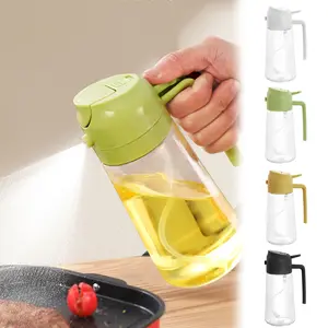 Olive Oil Dispenser Bottle 2 in 1 Clear Glass Oil Sprayer and Container 470ML Refillable Vinegar Dispenser with Automatic Cap Portable Oil Spray Bottle for Cooking Baking
