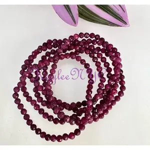 Wholesale Lot 6 Pcs Natural Faceted Ruby 4mm 7.5” Crystal Healing Stretch Bracelet