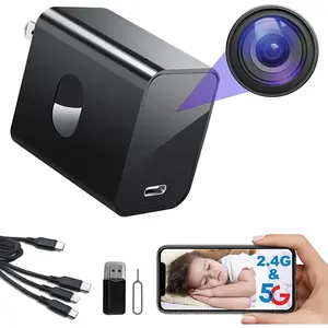 4K Nanny Cam Hidden Camera Supports 2.4G&5GHz WiFi, Hidden Camera Charger, Small Nanny Cam with Human Detection, Night Vision, 160 ° Wide View-Angle, Type C Nanny Camera for Home