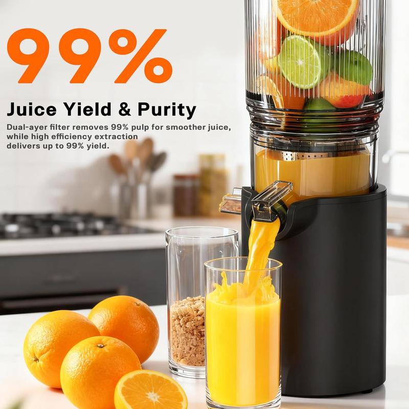 Cold Press Juicer,5.4" Wide Feed Chute Juicer Machines,High Juice Yield,Slow Masticating Juicer for Whole Vegetables & Fruits Fruits,Black
