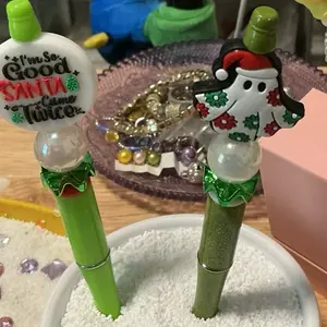 Holiday Pens with Festive Santa Design and Green Bamboo Handle Perfect for Christmas Gifts