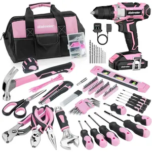 Bielmeier 20V 236Pcs Cordless Pink Drill Set - Essential Women's Pink Tool Set, Lady's Basic Home Tool Kit with Pink Tool Bag - All in One Pink Tool Kit Ideal for DIY, Home Improvement