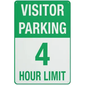 Visitor Parking - 4 Hour Limit Sign 12 X 8 Inches Aluminum Metal Warning Signage With Symbol For Indoor Outdoor Use
