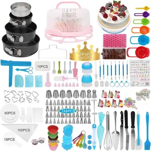 748 Pcs Cake Decorating Kit Supplies with 3 Springform Pans Cake Carrier Turntable Cupcake Liners Cake Topper Piping Bags Tips for Beginner Professional Perfect Easter Mom Gifts