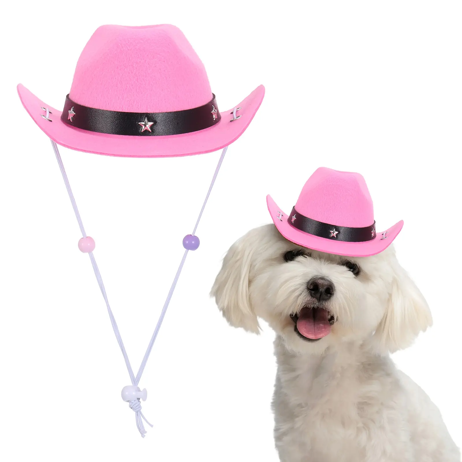 PETAXCELL Dog Cowboy Hat Mini Cowboy Hat for Pet with Chin Strap Adjustable Cosplay Cap Star Decor / Intended for Dogs and Cats / Halloween Costume / Party Decoration