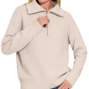 Zenana Half Zip Long Sleeve Sweater - Knitwear for Women - Womenswear small  wardrobe