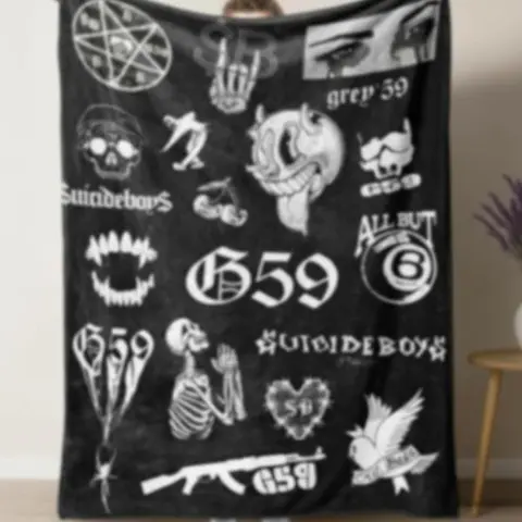Soft Gothic Style Records Collage Fleece Blanket - Hip Hop Rap Themed Cozy Throw with Iconic  Graphics, Perfect for Fans, Couch, Bed,Home Decor and Gift