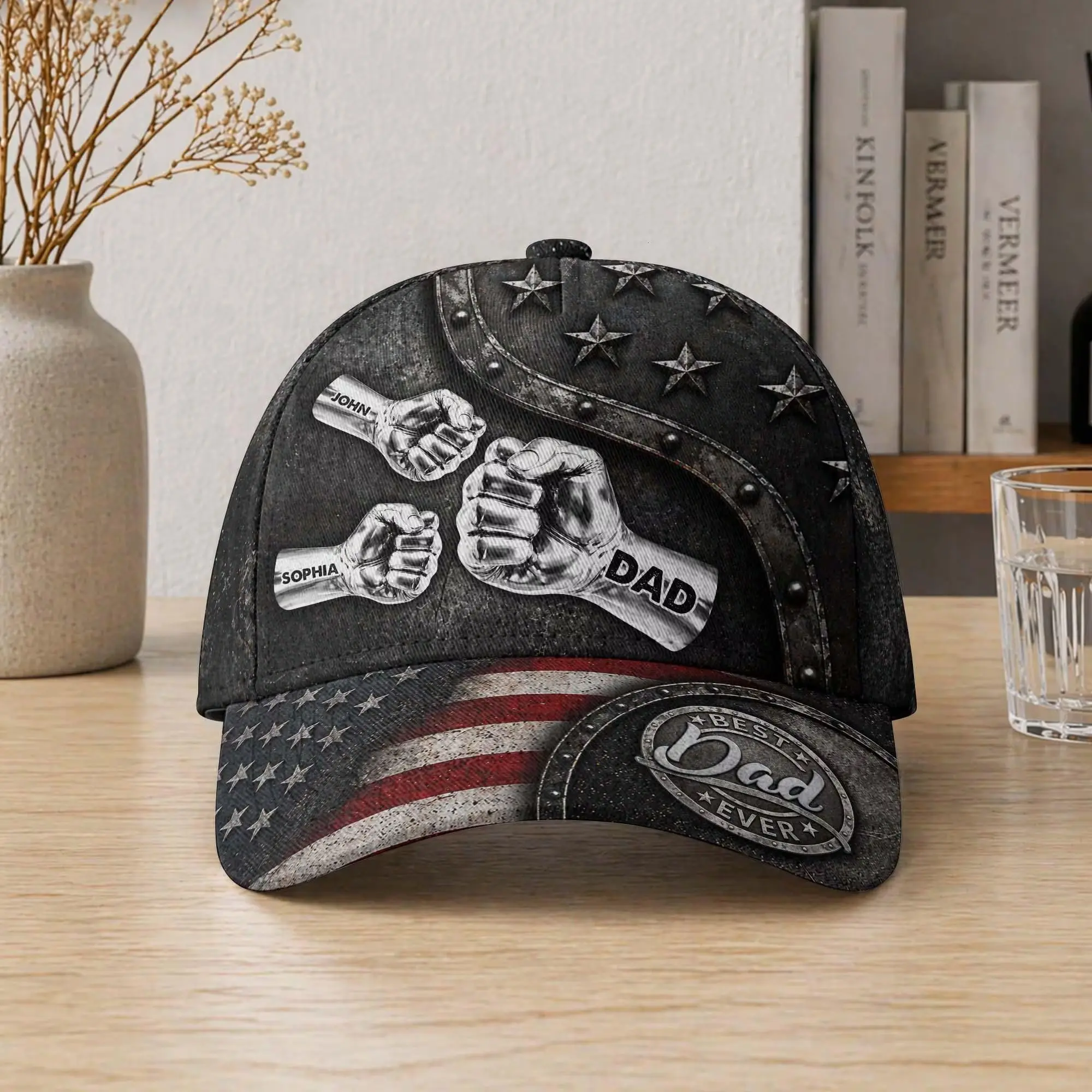 Personalized Dad Fist Bump Hat – Custom Father’s Day Gift Cap with American Flag Design - 250th Anniversary USA Independence Day Semiquincentennial Gift Father’s Day & Birthday Gift for Dad, Daddy Grandpa, or Husband