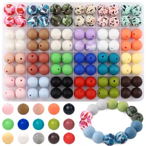 96pcs 15mm Silicone Beads, Deep Leopard Print Main Bead for Keychains, DIY Bracelets and Necklaces, Loose Rubber Beads
