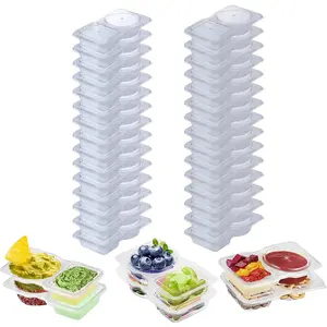30 Sets Double Compartment Condiment Container With ,  Snack Container for Sauces and Snacks, Disposable Snack Containers, Ideal for -the-Go Meals and Parties (30Pack)