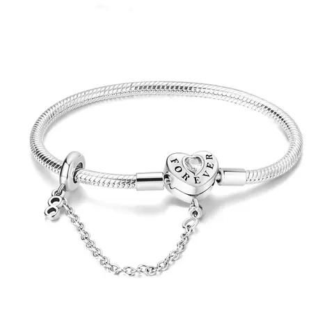 MULA Silver-Plated Charm Bracelet for Women, Classic Snake Chain with 'Forever' Heart & Infinity Symbol Pendants, Bracelets, Charm Bracelets