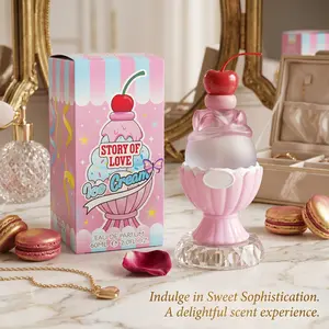 Pink Story of Love Ice Cream Eau de Parfum for Women, 60ml/2.0fl oz Cute Cherry Top Fragrance Bottle, Sweet Floral Scent Perfume for Daily Wear, Vanity, Bedroom