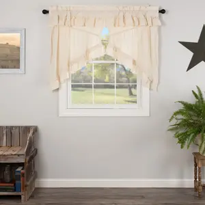 Muslin Ruffled Unbleached Natural Swag Prairie Curtains