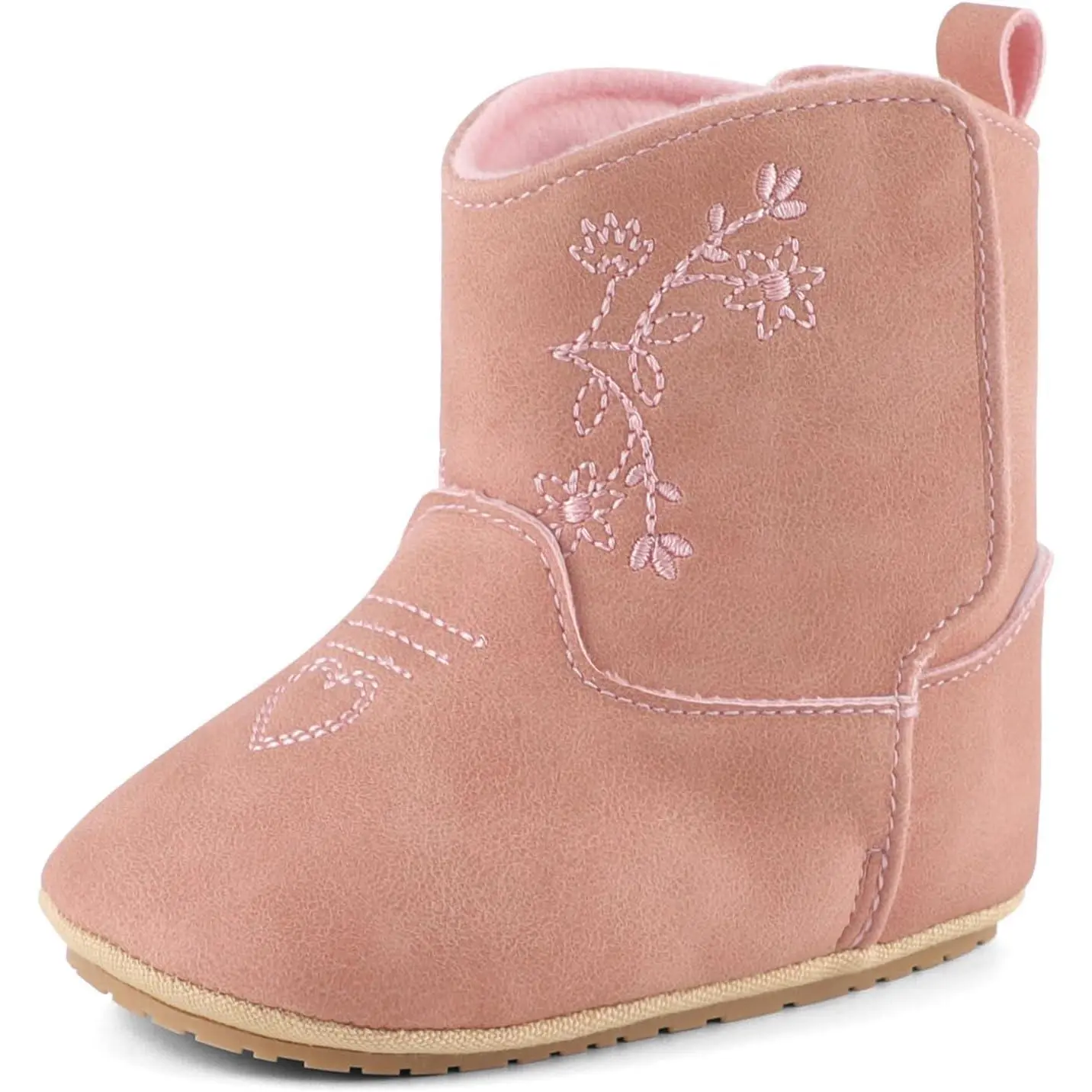 Baby Girls' Western Boots with Flower & Heart Embroidery, Soft Suede Infant Toddler Crib Shoes with Non-Slip Sole, Easy Hook & Loop Closure, Western Elegance, Grip For Play, Cowgirl Fashion, Western Fashion Combo