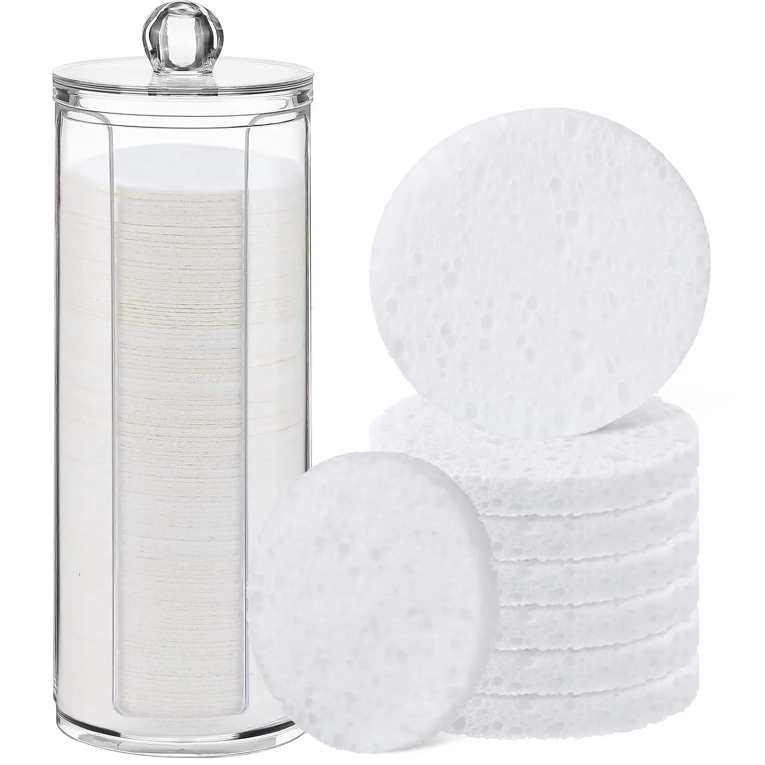 120pcs Compressed Facial Sponges Disposable Natural Face Sponges Round Soft Pads with Container for Washing Face Cleansing Exating Esthetician Makeup Removal Travel(White)