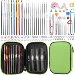 96 count Crochet  Set, Crochet Hooks Kit with Storage Bag, Metal Crochet Hooks with Stitch Markers, Large-Eye Blunt  for Crochet Lovers (Green)