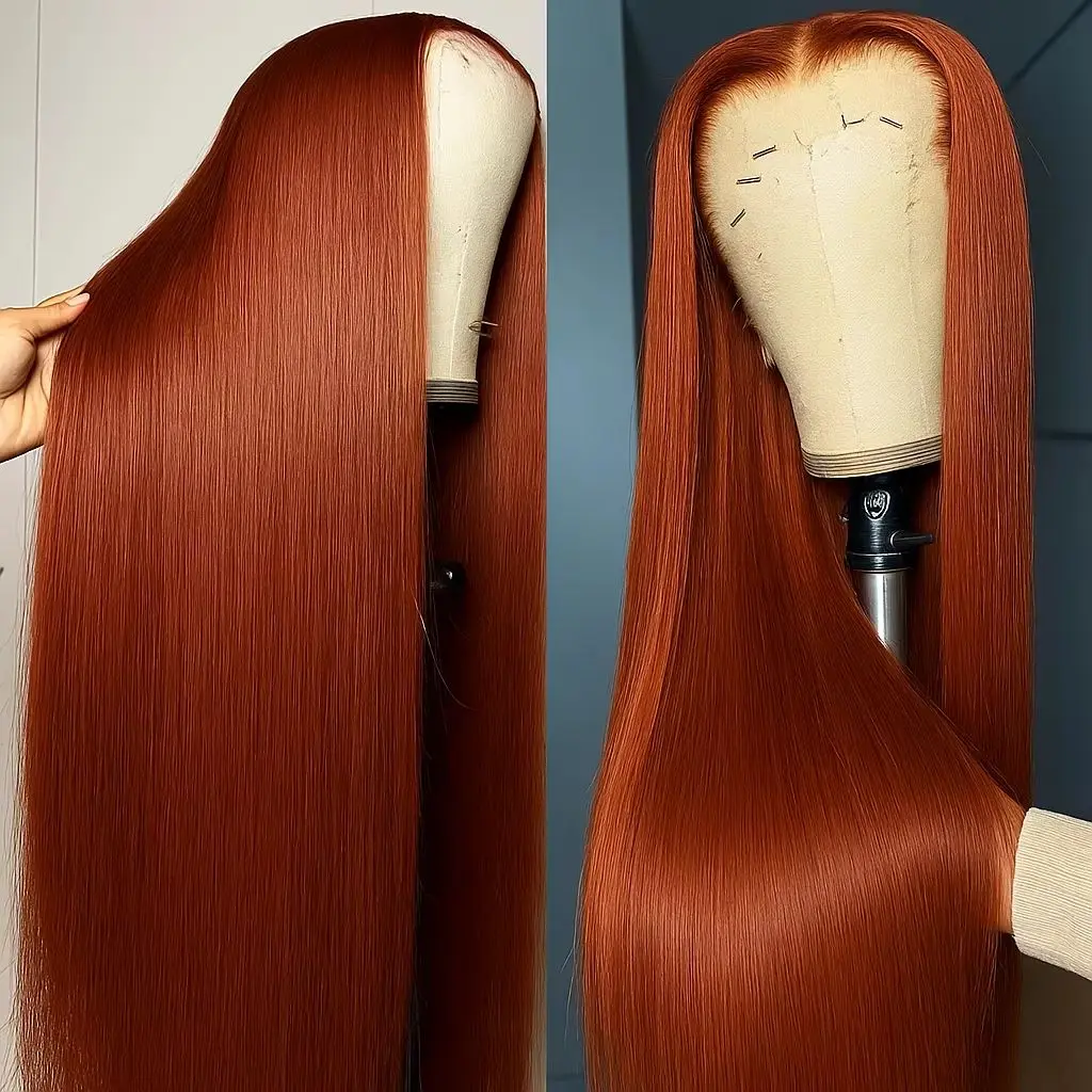 Bling Hair Hd Transparent 13x6 13x4 Lace Front Human Hair Wigs Reddish Brown(Ginger) Colored #33 Preplucked Remy Brazilian Straight Lace Frontal Wig For Black Women