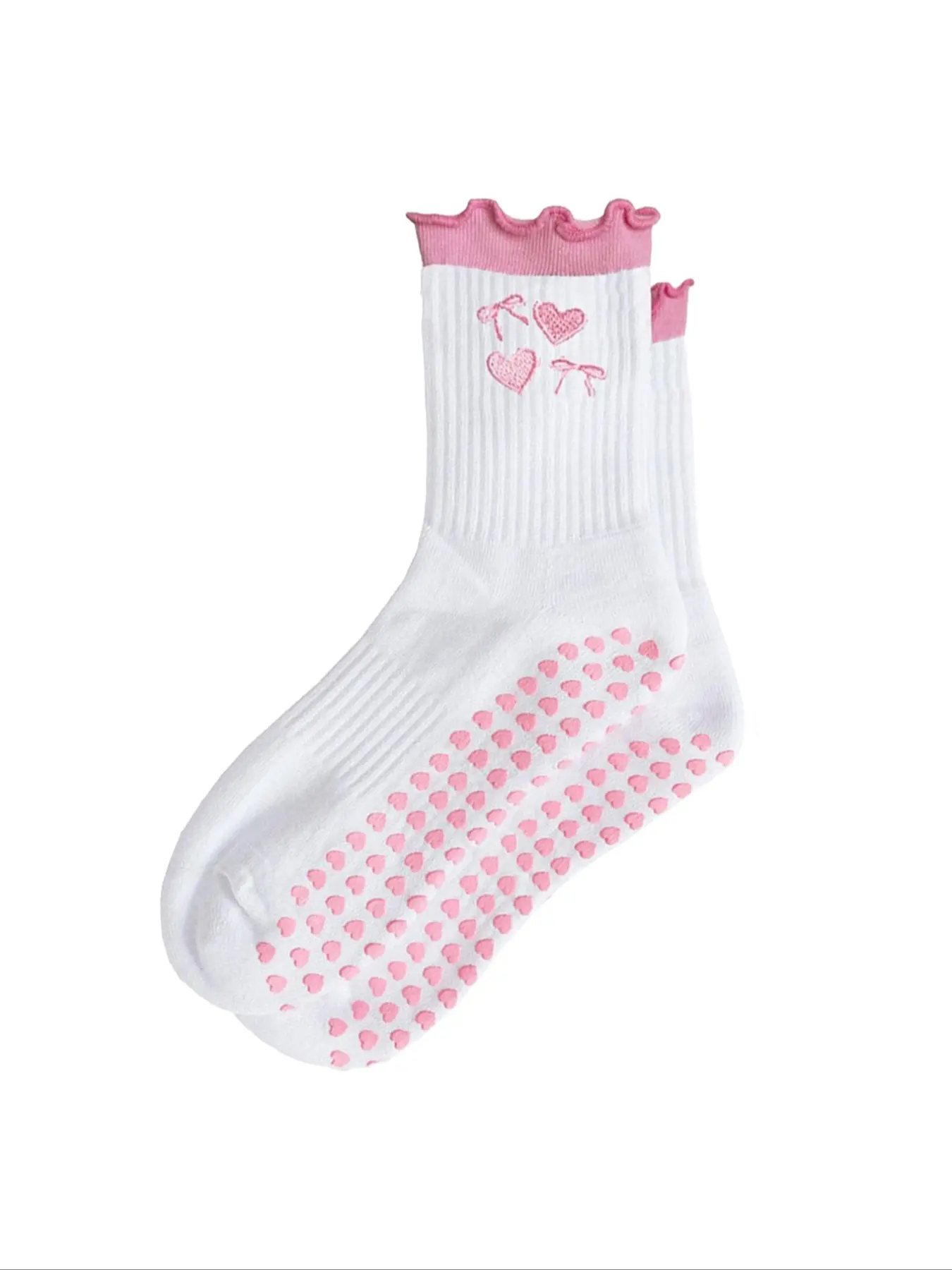 Cute Breathable Yoga Socks with Heart Design, Non-Slip Mid-Calf Socks for Pilates, Gymnastics, Work Out, Daily Use, Professional Fitness Wear, Athletic Socks, Active Socks, All Season Socks, Sports Socks